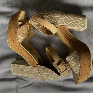 Manas Leather Look Nude/White/Cork Platform Sandal Size 39/9